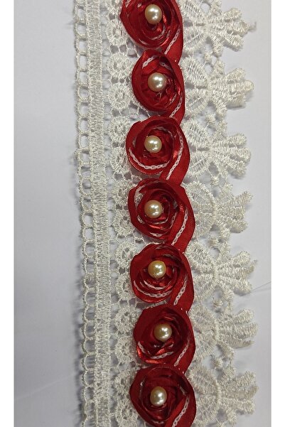 DUAYEN Güpür Dantel Ispanyol Desen 1 Metre Şerit Ve Boncuk Işlemeli