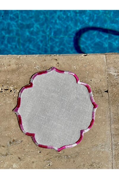 Klas Home Decor Hued بيكولو منديل كوكتيل كتان سويسري مطرز باللون الوردي