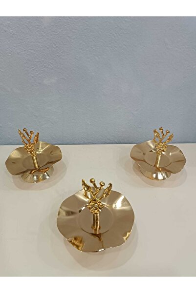 EbrarHome 3 Pieces Japanese Rose Detailed Gold Single Layer Presentation Bowl Cookie Bowl Fruit Bowl Turkish Delight Bowl Sugar Bowl