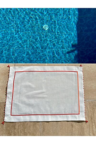 Klas Home Decor خدمة أمريكية من الكتان الفرنسي المطرز باللون الأحمر