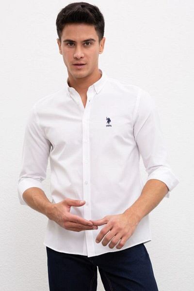 U.S. Polo Assn. Cămașă albă cu mânecă lungă pentru bărbați