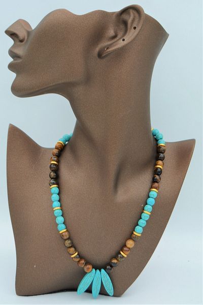 Stoneage Turquoise and Tiger Eye Stone Sailor Locked Special Necklace