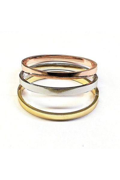 X-Lady Accessories سوار وأصفاد مسطحة من الذهب والفضة الوردية