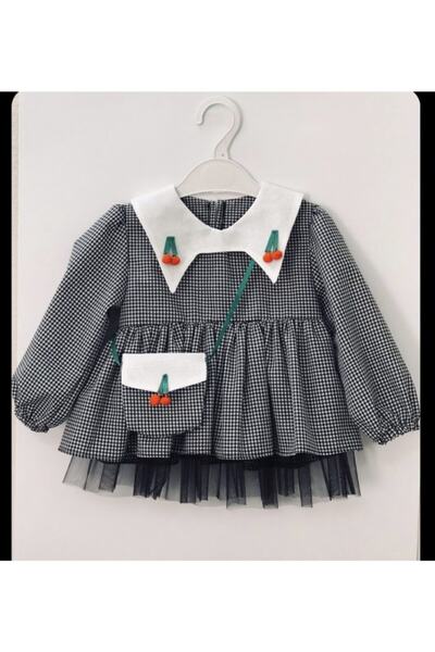 Le Petite Sole فستان جينغهام باللون الأسود الكرزي