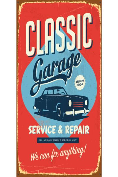 Hayat Poster Μίνι ρετρό ξύλινη αφίσα - Classic Garage (10 cm x 20 cm)
