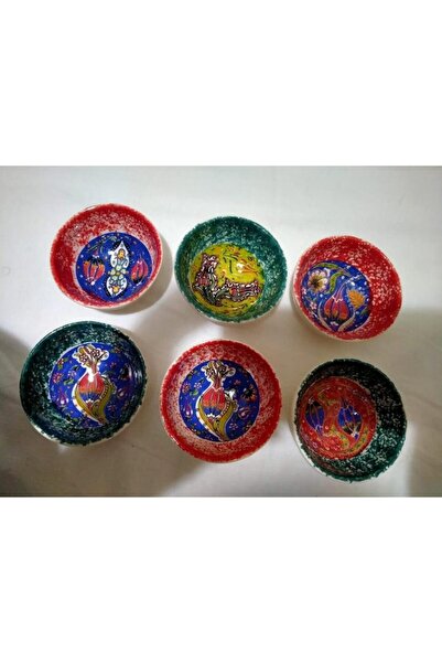 Sultan Çini Çini El Emeği Kabartma Desenli 6'lı Kase Takımı