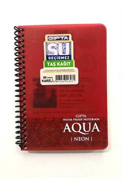 Gıpta Aqua Neon Waterproof Stone Paper A6 80 Sheets Checkered Red Cover