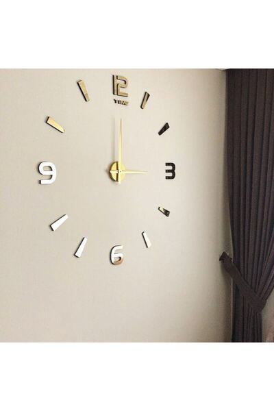 EliteLazer Altın Büyük 3d Çubuklu Türkçe Rakamlı Duvar Saati
