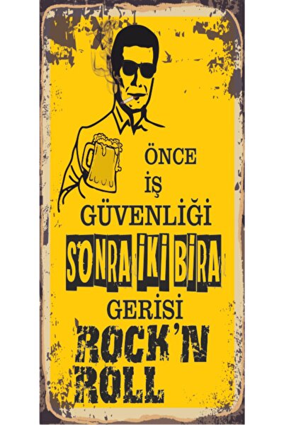 Hayat Poster Önce Iş Güvenliği Sonra Iki Bira (10 Cm X 20 Cm) Mini Retro Ahşa...