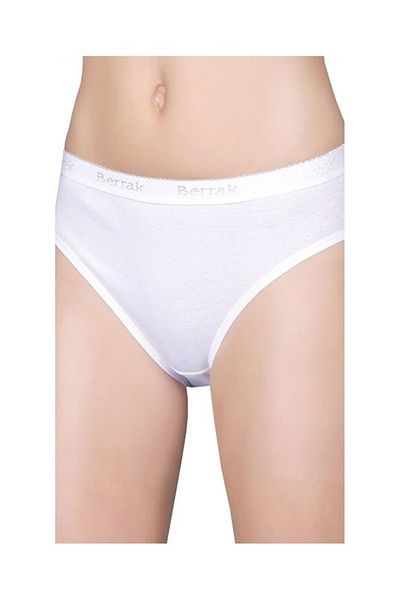 Berrak White Ribbed Wide Elastic Women's Panties - Set of 6