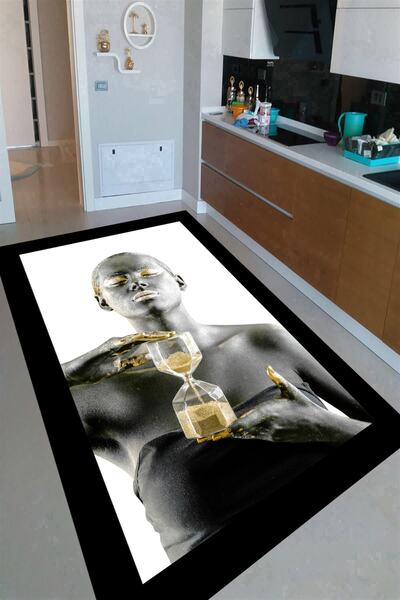 Resmiro Afrikalı Altın Kum Saati Desenli Dijital Baskılı Halı