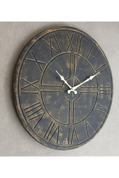 Markakanvas Siyah-altın Eskitme Duvar Saati 50x50cm