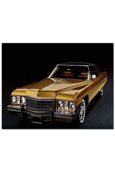 Cakatablo Ahşap Tablo Altın Rengi Cadillac Siyah Arkaplan (25x35 Cm Boyut)