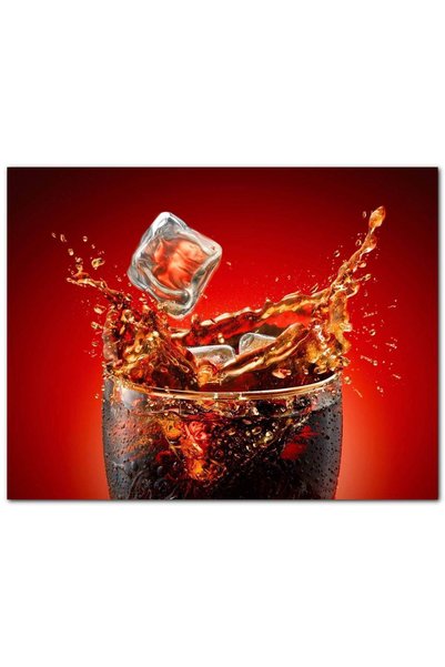 Cakatablo Ahşap Tablo Buzlu Bardakta Coca Cola Kırmızı Arkaplan (35x50 Cm Boyut)