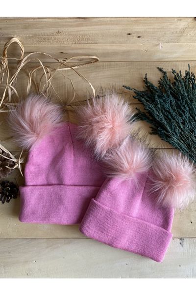 MARSEL BUTİK Pink Girl Double Pompom Mother Beret