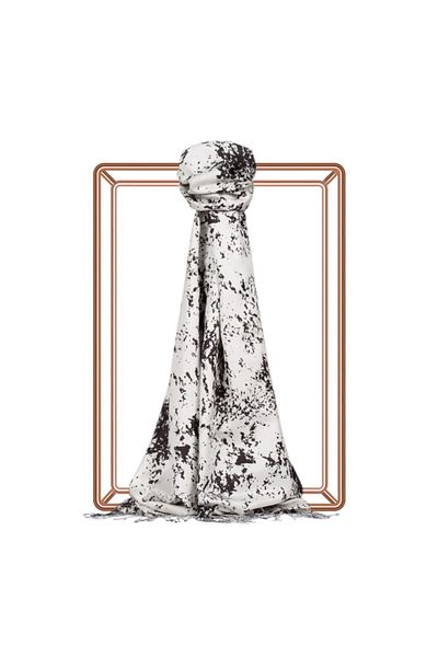 ipekevi White Black Marble Pattern Silk Shawl