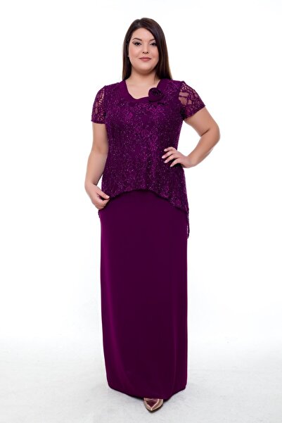 STİL FANTAZİ Kadın Mürdüm Abiye Elbise 1803-1 Bb