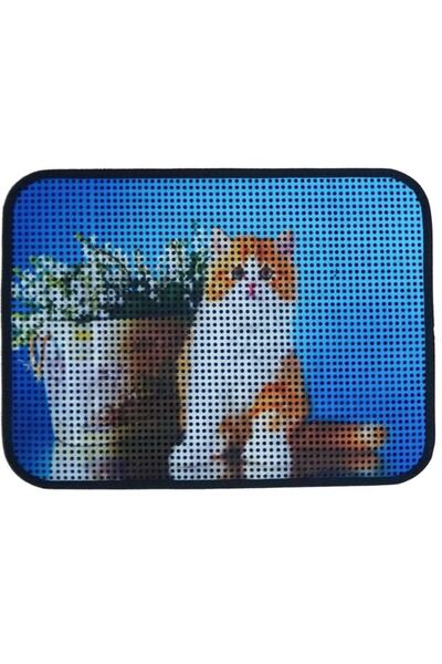 Miapet Elekli Desenli Kedi Tuvalet Önü Paspası 60 X 45 Cm Saksı