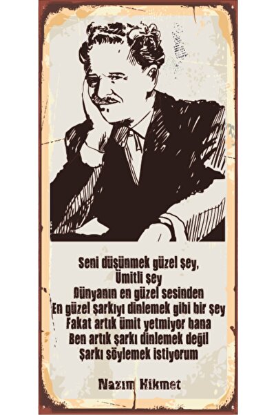 Nazım Hikmet It's Good to Think of You (10 Cm X 20 Cm) Mini Retro Wood