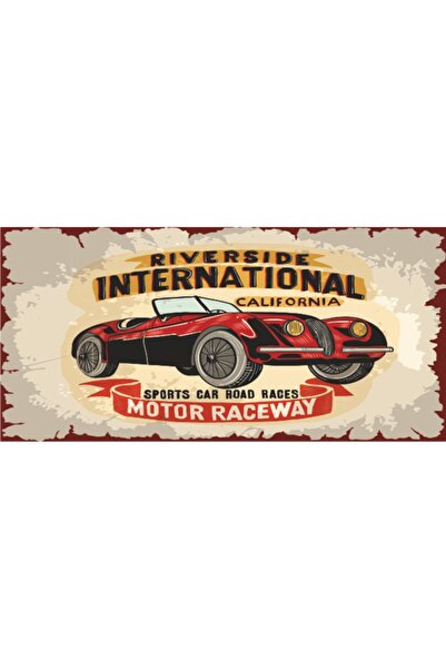 Hayat Poster Amerika Araba Yarışı (10 Cm X 20 Cm) Mini Retro Ahşap Poster