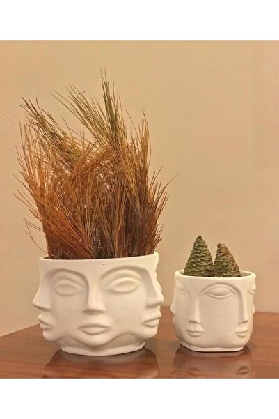 CMHOME 2'li Beyaz Renkli Havelka Büyük Ve Orta Boy Beton Saksı (çiçekler Dahi...