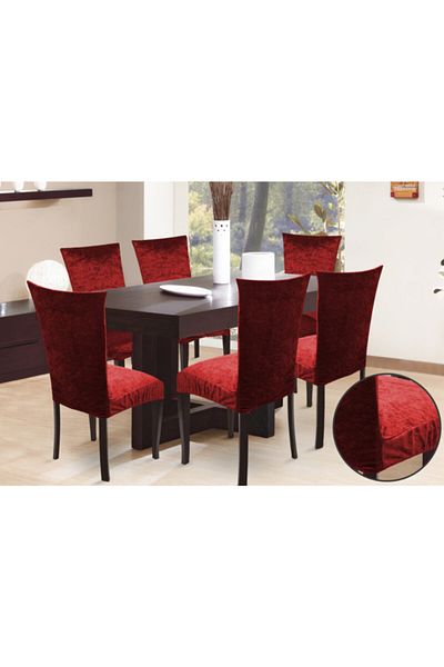 Nusret Velvet Chair Cover - red 6 Pieces
