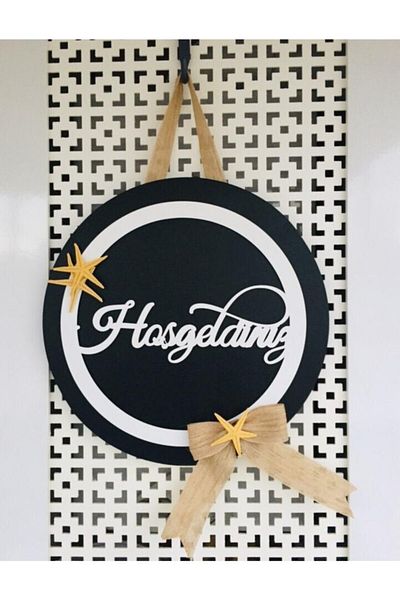 HOBİ55 Στολίδι Ξύλινης Πόρτας Welcome Διακοσμητικό με Αστερία