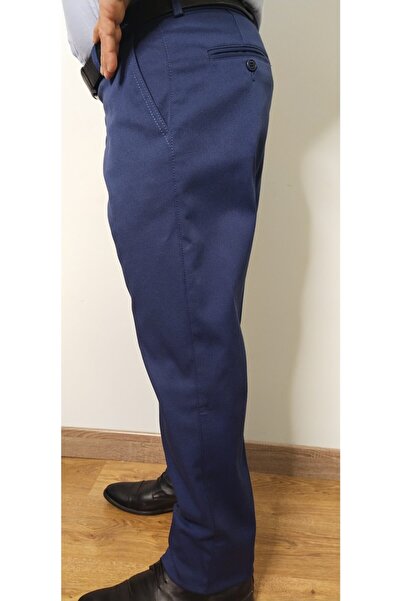 wontilotte Erkek Indigo Gabardin Likralı Regular Fit Keten Pantolon