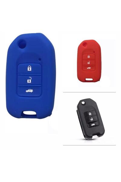 Honda 2 Adet Civic Fc5 Crv Hrv Sustalı Silikon Anahtar Kılıfı Kırmızı Ve Mavi...