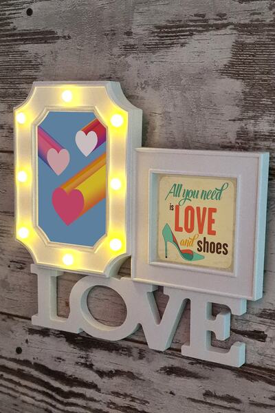 Binbirreyon Ledli Çerçeve Love 8 Led Duvar Ikili Çerçeve 29x27cm Mc004