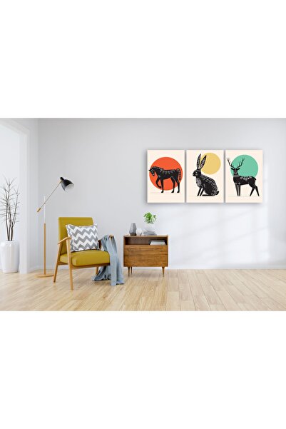 Zeta Aks Contemporary Scandinavian Art 3 Piece Cotton Canvas Painting