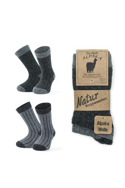 Go With 2 Pairs Children's Socks Winter Natural Alpaca Wool Anthracite Gray Soft Wool