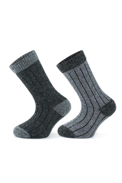 Go With 2 Pairs Children's Socks Winter Natural Alpaca Wool Anthracite Gray Soft Wool