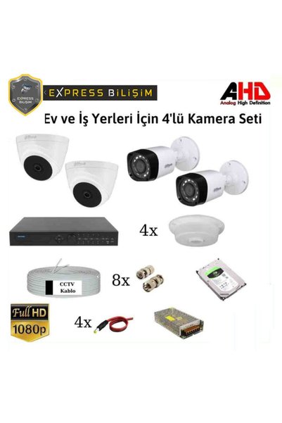 DAHUA 4 Lü Güvenlik Kamera Seti Hazır Kurulu Tak Çalıştır