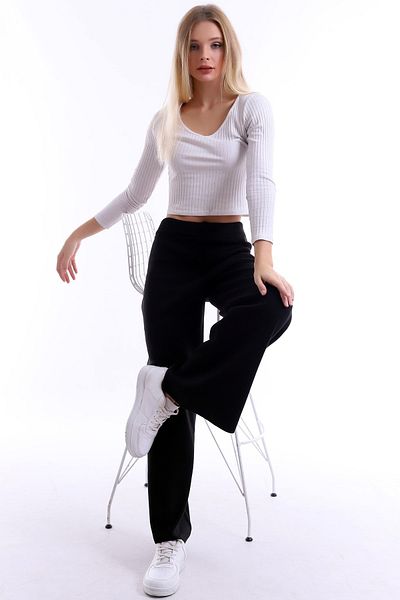 Matte Special Design, Spacious Wide Leg, Soft Texture, Comfortable, Elastic Waist Knit Trousers