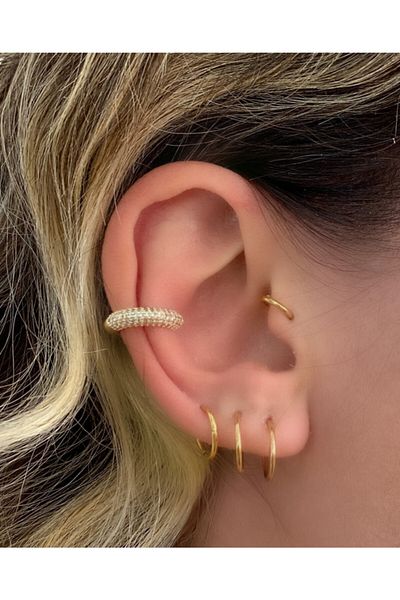 Markiz Takı Women's Gold White Stone Cartilage Earrings