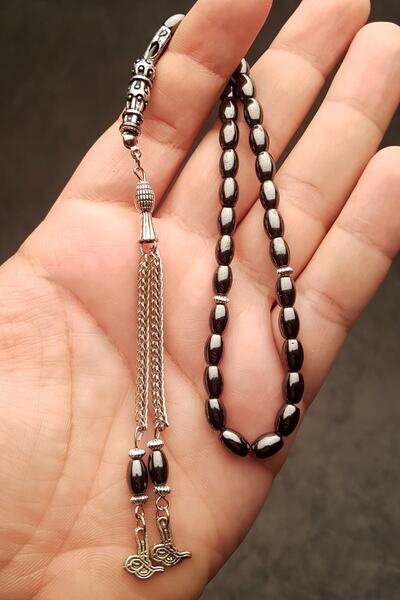 OTTOTESBİH ذكر 5x8mm قطع الشعير Tuğra نموذج الهيماتيت مسبحة، مسبحة الحجر الطبيعي