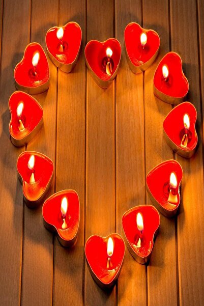 Genel Markalar Kırmızı Kalpli Tealight Mum 10'lu
