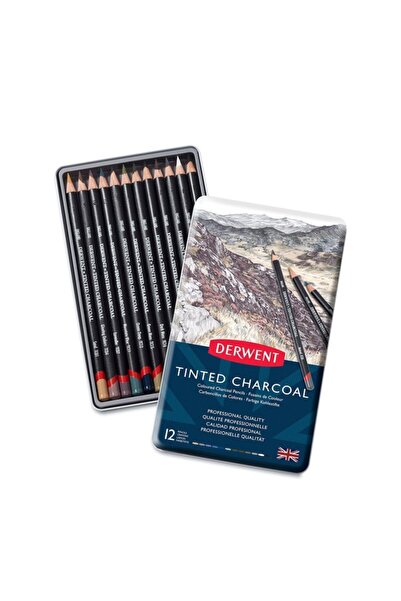 Derwent : Tinted Charcoal : Renkli Füzen Kalem Seti : 12 Renk (metal Kutu)