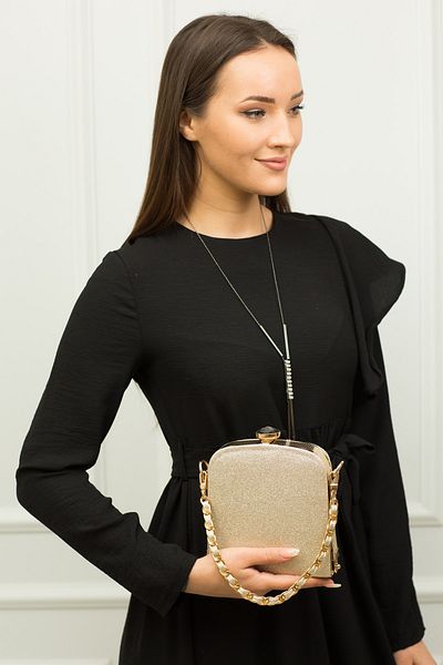 weem bag Βραδινή τσάντα με πλεκτή λαβή Flask Light Gold Glitter