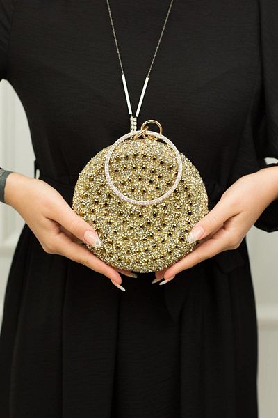 weem bag Βραδινή τσάντα βραχιόλι από χρυσή πέτρα