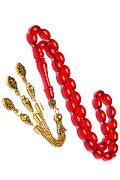 OTTOTESBİH Erkek Yaldız Püsküllü 8x12mm Arpa Kesim Ateş Kırmızı Uçak Camı Tesbih