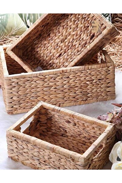 CasaLinda Ορθογώνιο πλεκτό ψάθινο καλάθι οργάνωσης σέλας Σετ 3 τεμαχίων