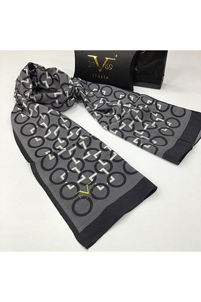 19V69 ITALIA Şal Negru Crem Modal Seria Modal 75x200 Cm Cu Agatator Eşarfă Şi Set Cadou