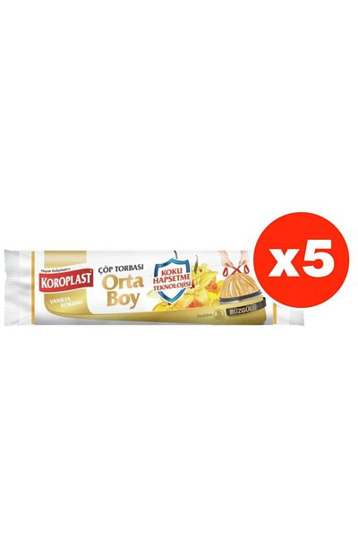 Koroplast Smell Confinement Vanilla Drawstring Medium Size 15 Pieces Garbage Bags X 5 Pack (55*60 Cm)