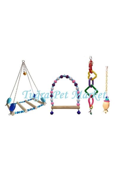 Ahşap el yapım Tuğra Pet Market Toy Set for Lovebirds