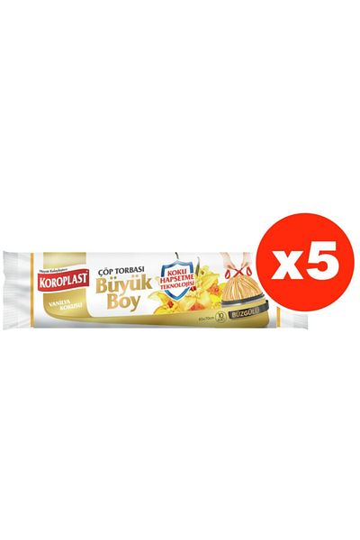 Koroplast Smell Confinement Vanilla Drawstring Large Size 10 Pieces Garbage Bags X 5 Pack (65*70 Cm)