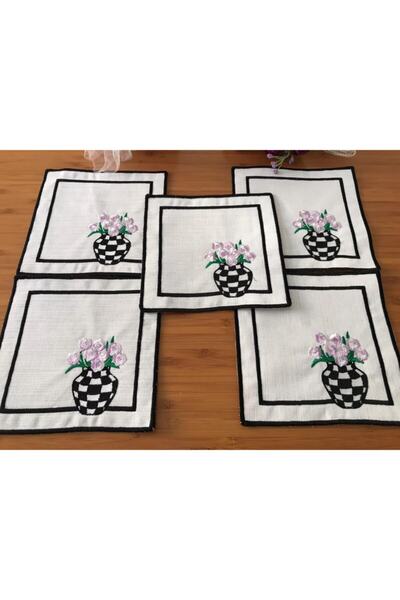 LİNDA MİA منديل كوكتيل مربع 5 قطع مزهرية بنمط الشطرنج