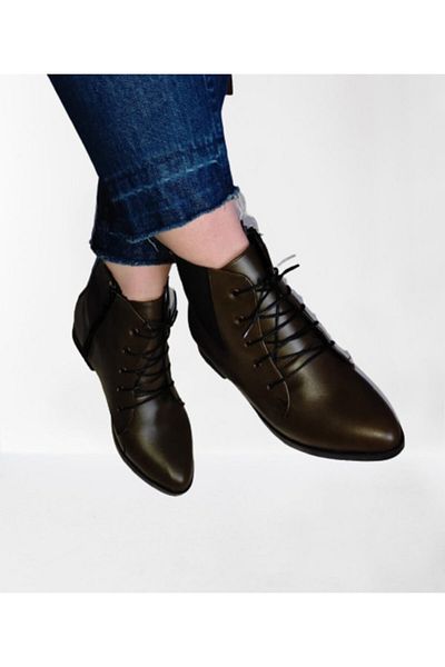 S&S Women's Khaki Leather Heeled Daily Boots