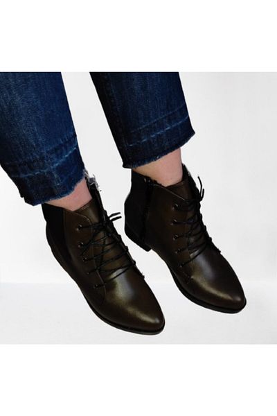 S&S Women's Khaki Leather Heeled Daily Boots